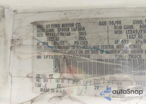 2001 Ford E-350 Super Duty Commercial/Recreational z USA, uszkodzony, nr VIN 1FTSS34L61HA54298